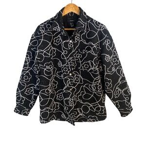 Forever 21 Floral Line Art Shacket Snap Jacket Women Small Boho Artsy Oversized